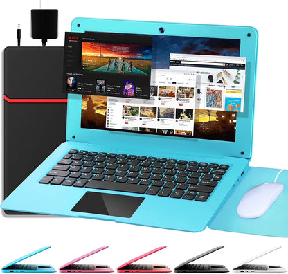 10.1 Inch Laptop Android 12.0 Computer, Quad Core Powered Netbook,2G RAM+64 GB ROM Mini Laptop Computer for Kids with Bag, Mouse, and Mouse Pad(Blue)