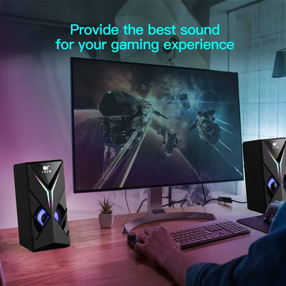 OROW 10W RGB Computer Speakers with Volume Control, Colorful LED Gaming Speakers for Pc/Desktop/Laptop/Monitor, 3.5Mm Aux Input, Lights On/Off Option (S201)