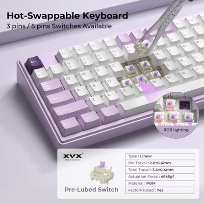 XVX K75 Pro 75% CNC Aluminum Wireless Gasket Mechanical Keyboard