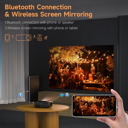 Mini Video Projector, Native 1080P Portable Movie Projector with Wifi Bluetooth, Compatible with Smart Phone, TV Stick, PS5, Laptop HDMI USB for Home Theater Indoor Outdoor Movies