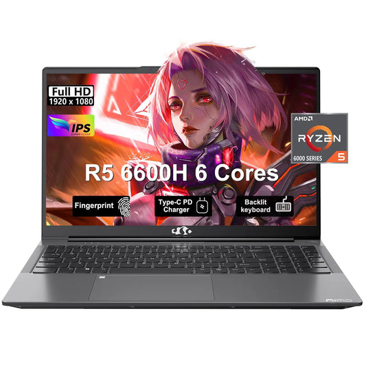 Nimo 15.6'' FHD IPS Business Gaming Laptop, AMD Ryzen 5 6600H, 6-Cores, 100W Type-C, Fingerprint, Backlit Keyboard, Numpad