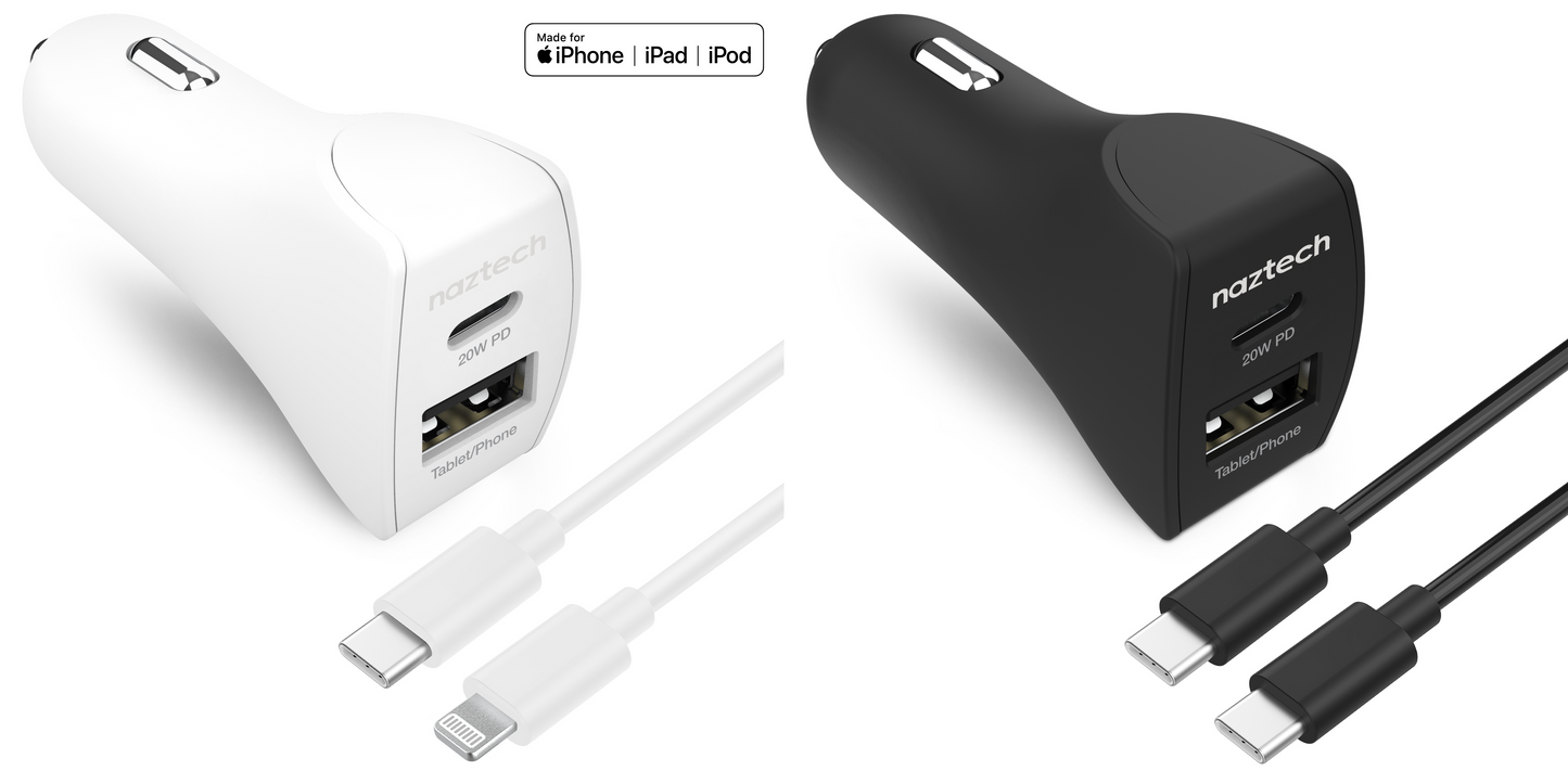 Naztech 20W USB-C PD+12W USB Car Charger