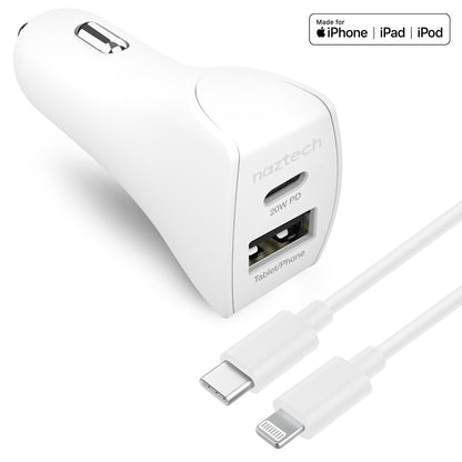Naztech 20W USB-C PD+12W USB Car Charger