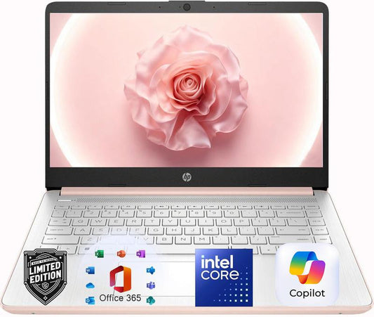 HP 14” Rose Gold Laptop, Intel Dual-Core, 4GB RAM, 64GB SSD, HD Display, Windows 11, Microsoft 365 Web Apps with 1TB Onedrive, Lightweight Student Computer, Rose Gold